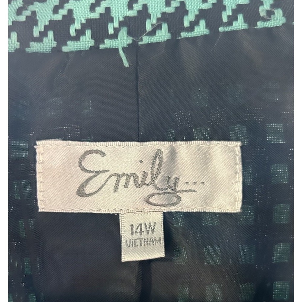 Emily Women's Sz 14W Green Houndstooth Three Button Jacket Shawl Collar Pockets - Picture 6 of 10